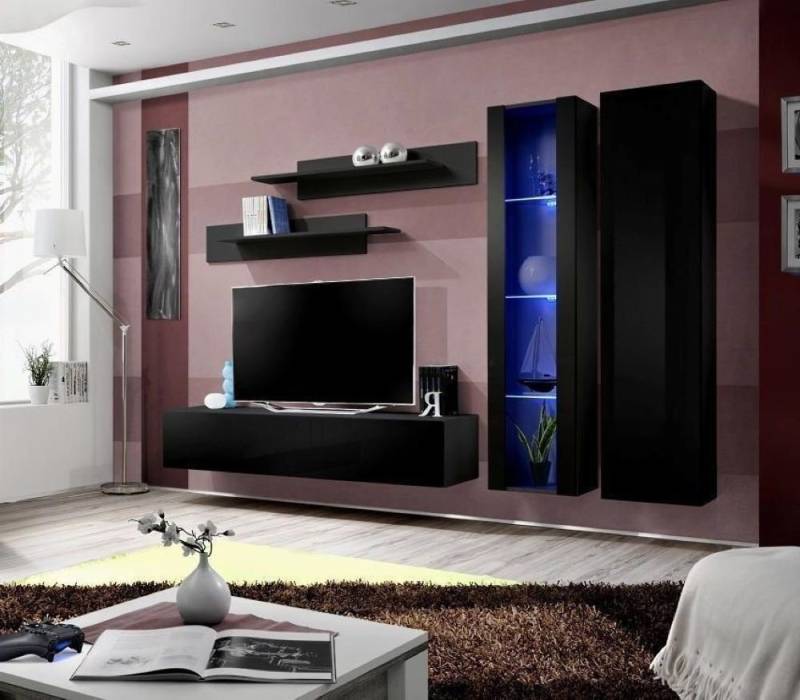 Xlmoebel Wohnwand Wohnraummöbel Set 5tlg. Wohnanordnung Stil Neu Möbel Fernsehtisch, (5-St., TV Ständer + Wandschrank + Hänge Vitrine + 2x Wandregal), Hergestellt in Europa von Xlmoebel