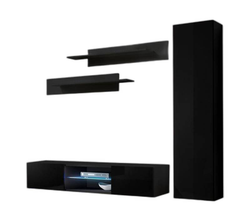 Xlmoebel Wohnwand Wohnregal Möbel Wandaufbewahrung Stil Holz Kunst Modern Set, (4-St., 1x Wohnwand + 1x TV Ständer + 1x Wandschrank + 2x Wandregal), Hergestellt in Europa von Xlmoebel
