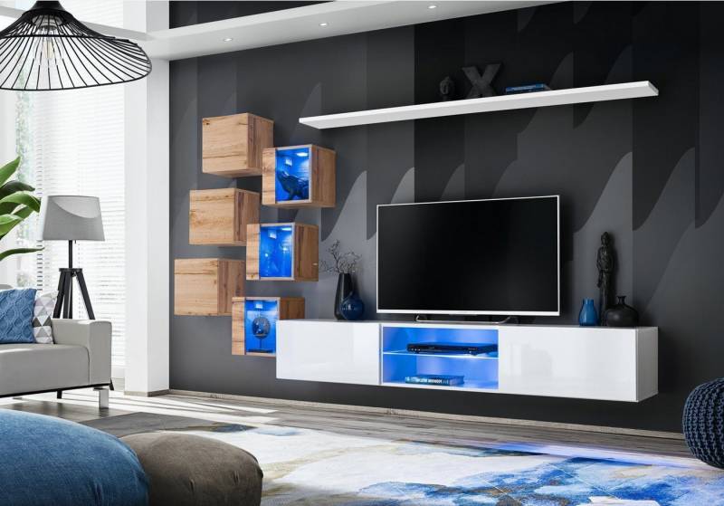Xlmoebel Wohnwand Wandschrank Premium TV-Halter Wandregal für Wohnzimmer, (8-St., TV Ständer + 6x Wandschrank + Wandregal), Hergestellt in Europa von Xlmoebel