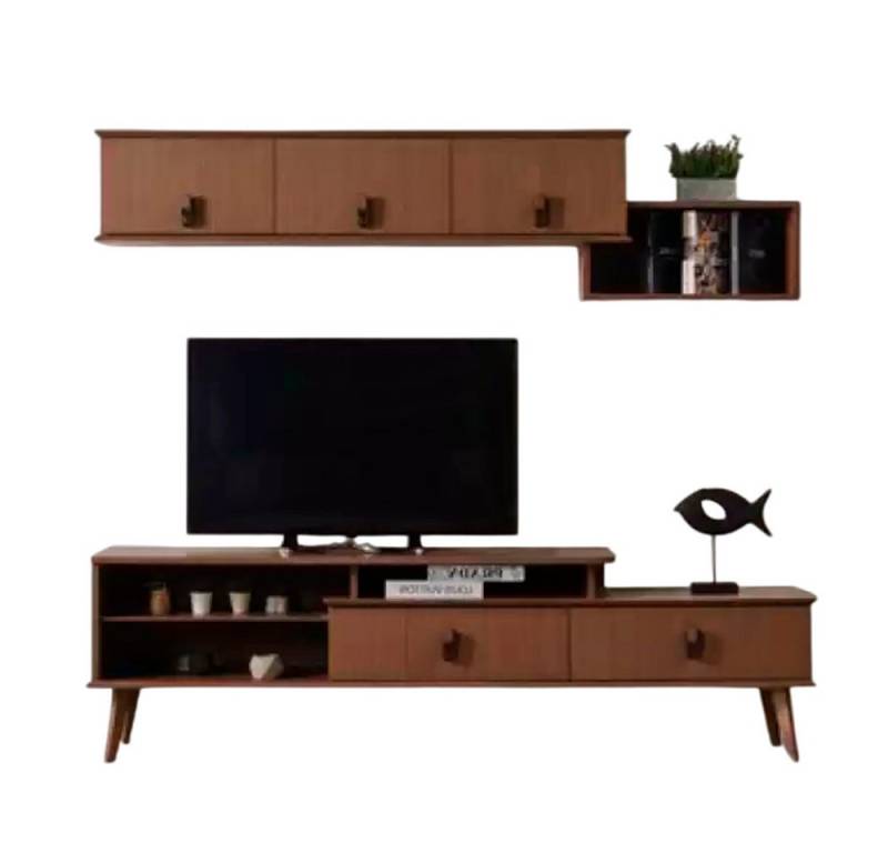 Xlmoebel Wohnwand Wohnwand TV Möbel Set 2-teilig in Braunem Design, inklusive Lowboard, (2-St., Set 2 tlg. (Lowboard + Wandschrank), Hergestellt in Europa von Xlmoebel