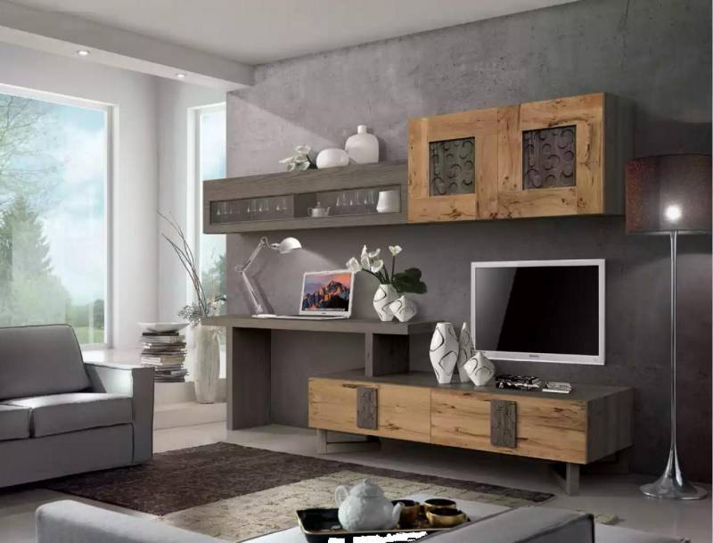 Xlmoebel Wohnwand Wohnzimmer-Möbelset mit TV-Lowboard aus braunem Holz für die, (Wohnwand), Hergestellt in Europa von Xlmoebel