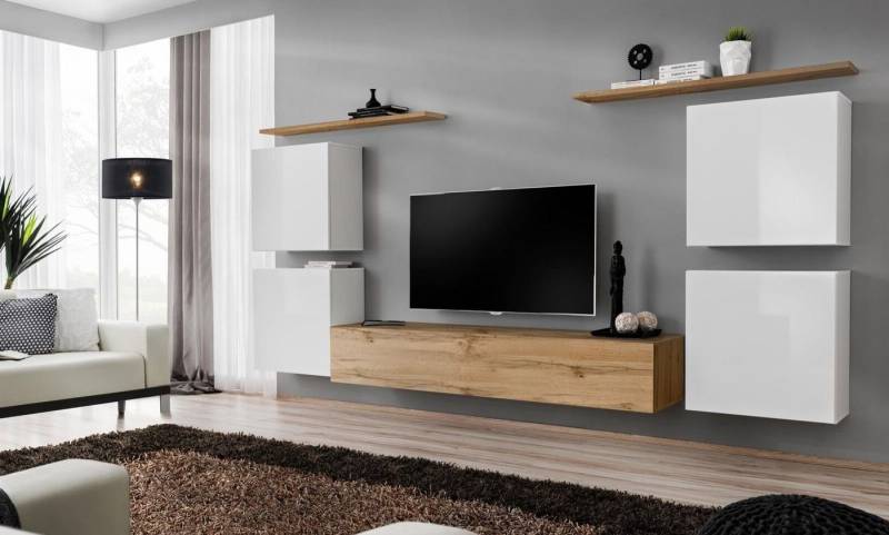 Xlmoebel Wohnwand Wohnzimmer Set 7tlg Edle Möbelwand Braun Fernsehtisch, (7-St., 1x Wohnwand + 1x TV Ständer + 4x Wandschrank + 2x Wandregal), Hergestellt in Europa von Xlmoebel