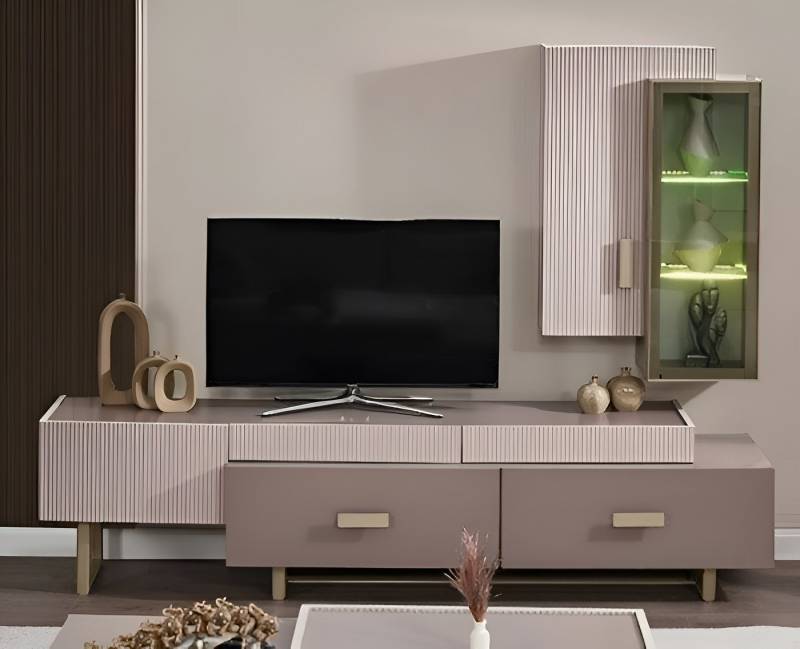 Xlmoebel Wohnwand Wohnzimmer TV-Ständer Wandschrank RTV Lowboard Holz Beige SOFORT, (2-St), Hergestellt in Europa von Xlmoebel