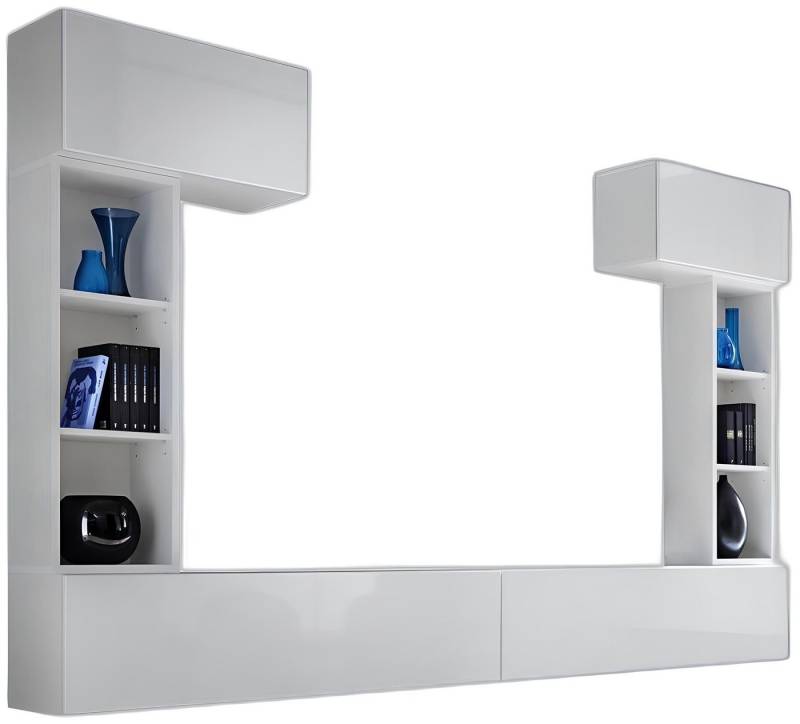 Xlmoebel Wohnwand Wohnzimmer-Tafel Wandregale Lowboard TV Weiß Designer Möbelset, (1-St), Hergestellt in Europa von Xlmoebel