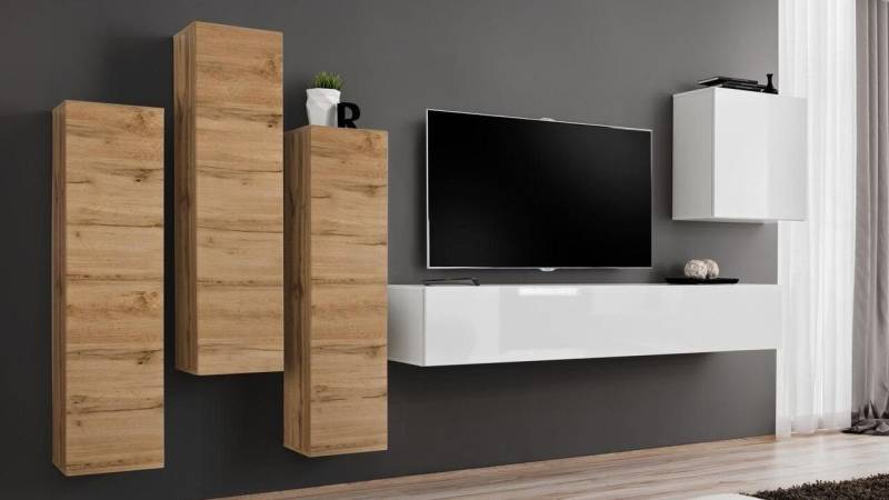 Xlmoebel Wohnwand Wohnzimmer Wandregal Wandschrank Sideboard Möbel TV Halter, (5-St., 1x Wohnwand + 1x TV Ständer + 4x Wandschrank), Hergestellt in Europa von Xlmoebel