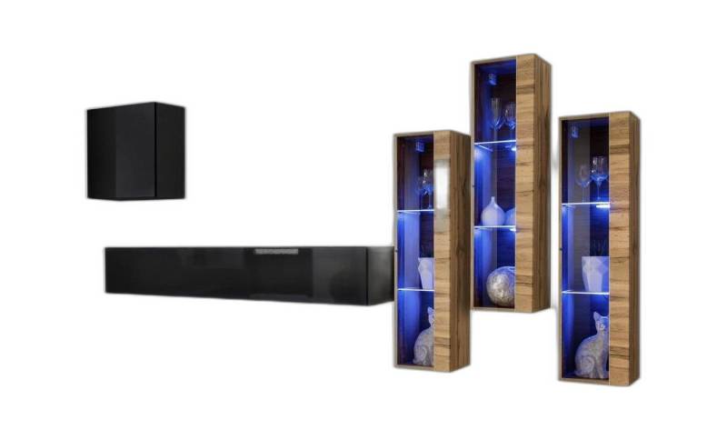 Xlmoebel Wohnwand Wohnzimmermöbel Hochglanz TV Stand schwarz aus Holz Luxus, (5-St., 1x Wohnwand + 1x TV Ständer + 4x Wandschrank), Hergestellt in Europa von Xlmoebel