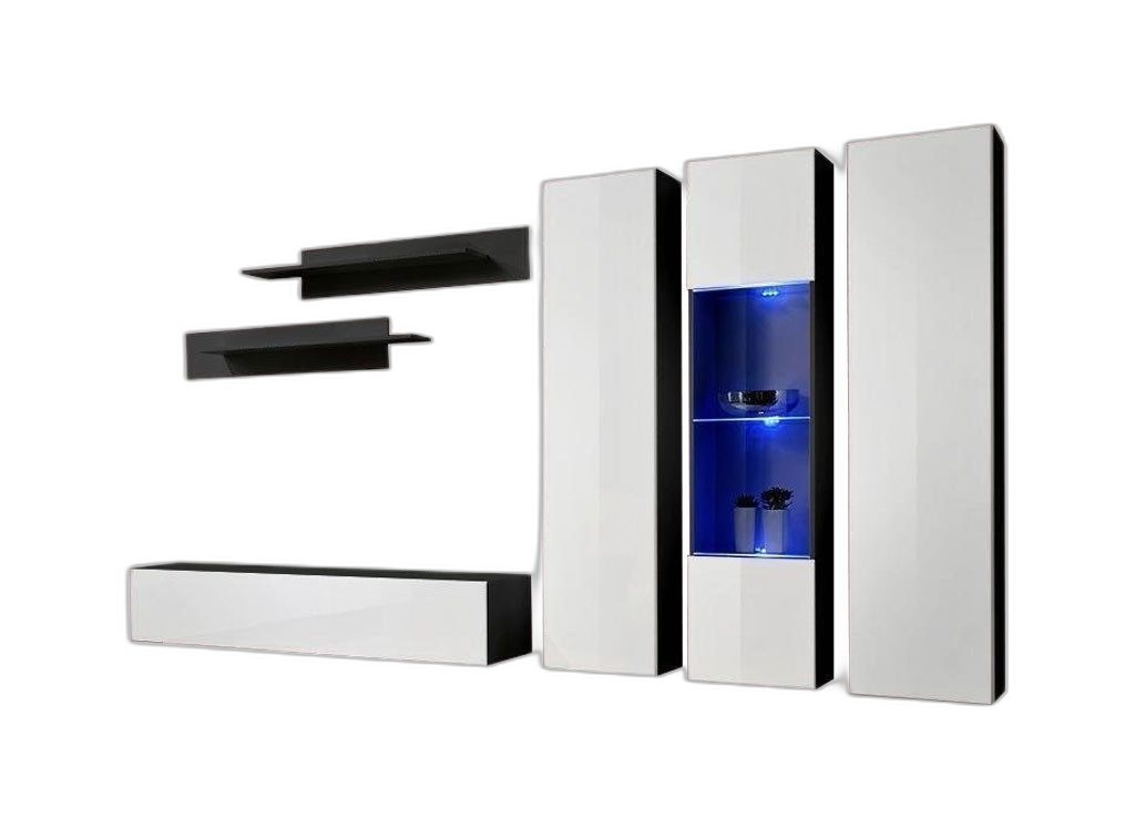 Xlmoebel Wohnwand Wohnzimmermöbel Set 6-teilig TV-Möbel Hängeregal Schrankkombination, (6-St., Hänge Vitrine + TV Ständer + 2x Wandregal + 2x Wandschrank), Hergestellt in Europa von Xlmoebel