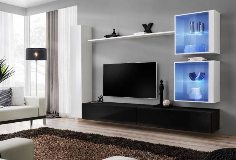 Xlmoebel Wohnwand Wohnzimmermöbel Set Weiß Wandschrank Komplett TV-Tisch Wandregal, (8-St), Hergestellt in Europa von Xlmoebel