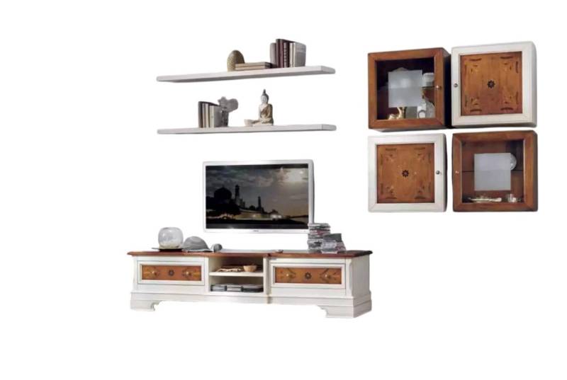 Xlmoebel Wohnwand Wohnzimmermöbel-Set in Weiß mit Lowboard und Wandregalen, 7-teiliges, (7-St., Set 7tlg. Wohnwand (Lowboard + 4x Wandschränke + 2x Wandregale), Hergestellt in Europa von Xlmoebel