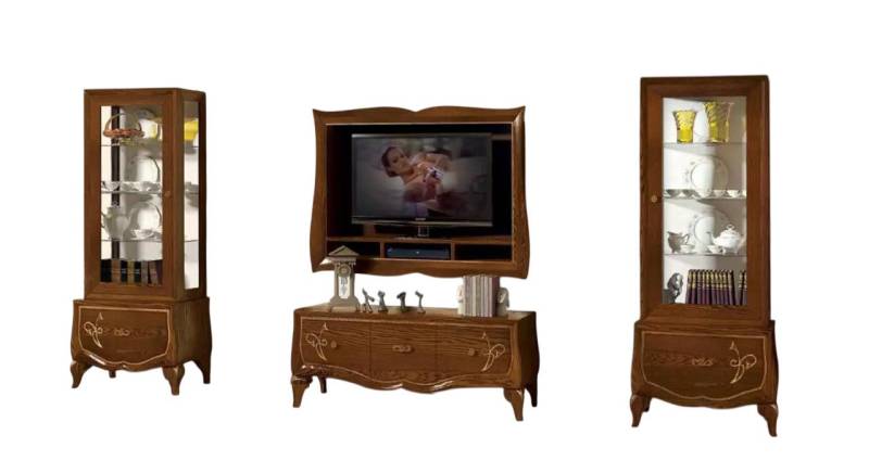 Xlmoebel Wohnwand Wohnzimmermöbel-Set mit TV-Unterschrank, TV-Rahmen und 2 Vitrinen in, (4-St., Set 4tlg. Wohnwand (Lowboard + 2x Vitrine + TV-Rahmen), Hergestellt in Europa von Xlmoebel