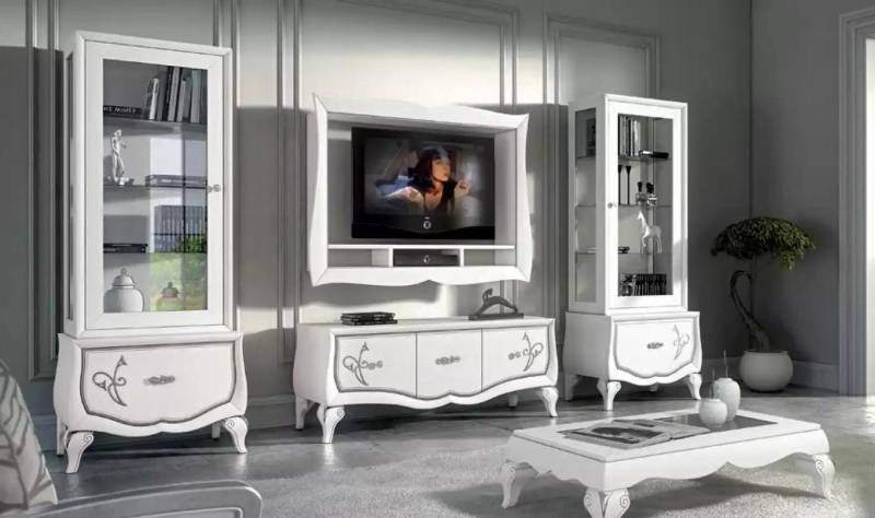 Xlmoebel Wohnwand Wohnzimmermöbel-Set mit Vitrine, 2 TV-Rahmen, Wandregal und Wohnwand, (Set 4tlg. Wohnwand (Lowboard + 2x Vitrine + TV-Rahmen), Hergestellt in Europa von Xlmoebel