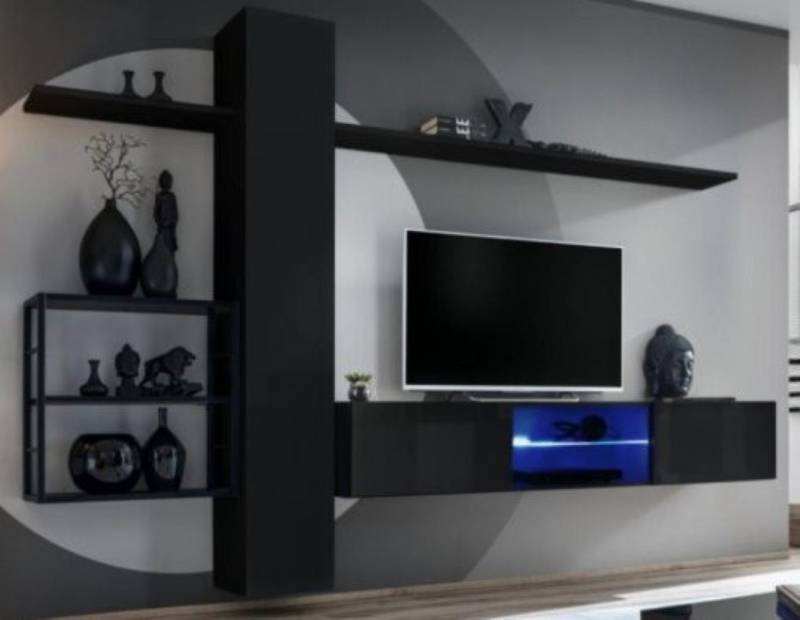 Xlmoebel Wohnwand Wohnzimmermöbel Wandsystem Schrank Grau Edel Wandregale, (5-St., TV Ständer + Wandschrank + 3x Wandregal), Hergestellt in Europa von Xlmoebel