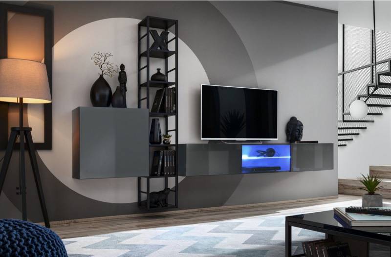 Xlmoebel Wohnwand Wohnzimmermöbel Wohnregal Holz Möbel TV-Halterung Komplett, (3-St., TV Ständer + Wandschrank + Wandregal), Hergestellt in Europa von Xlmoebel