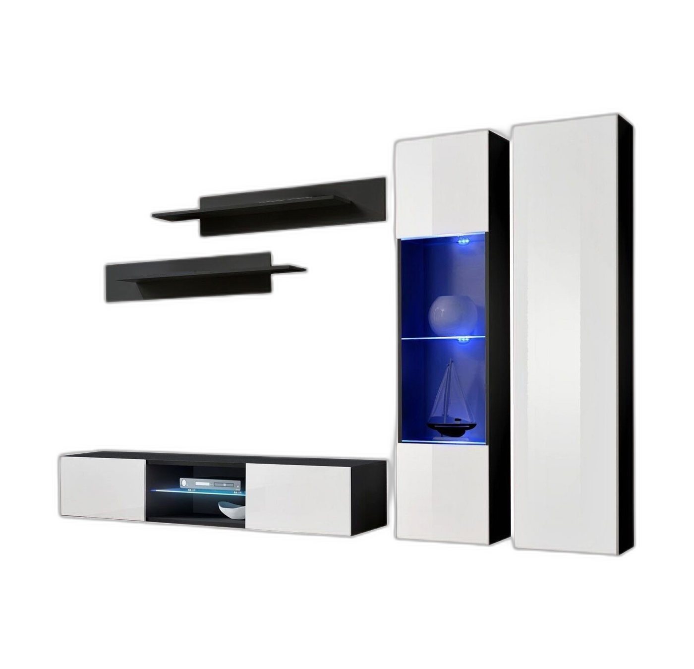 Xlmoebel Wohnwand Wohnzimmerwand Set 5tlg. modernes RTV Regal Garnitur Hängeschrank, (5-St., 1x Wohnwand+1x TV Ständer+1x Wandschrank+1x Hänge Vitrine+2x Wandregal), Hergestellt in Europa von Xlmoebel