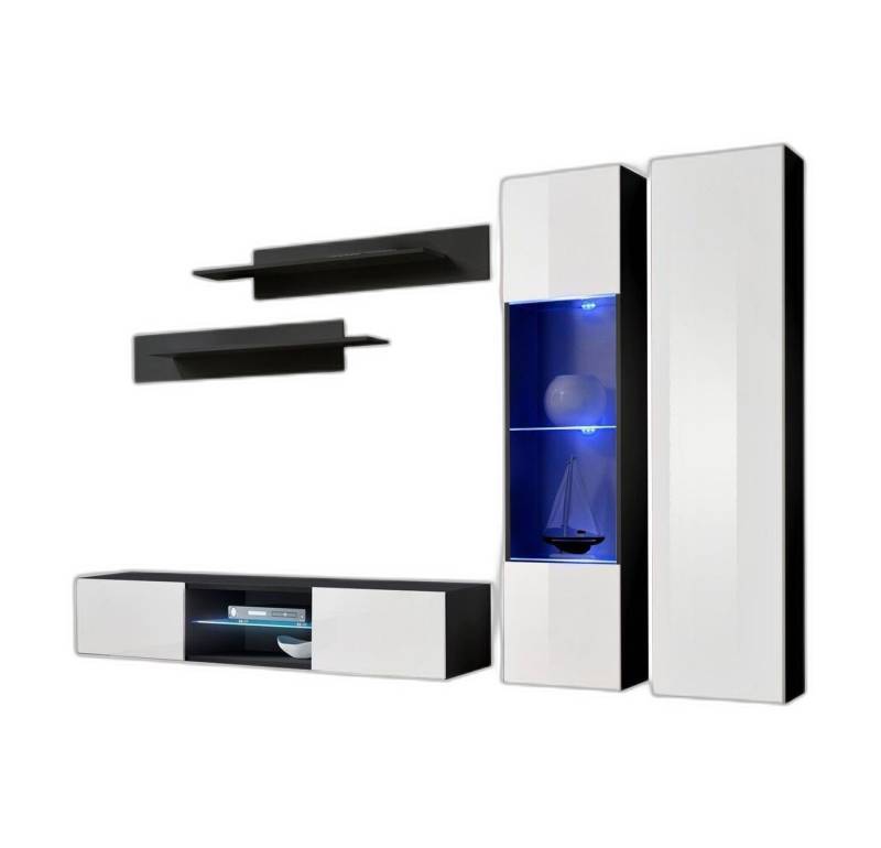 Xlmoebel Wohnwand Wohnzimmerwand Set 5tlg. modernes RTV Regal Garnitur Hängeschrank, (5-St., 1x Wohnwand+1x TV Ständer+1x Wandschrank+1x Hänge Vitrine+2x Wandregal), Hergestellt in Europa von Xlmoebel