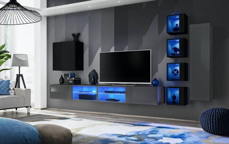 Xlmoebel Wohnwand Zeitgemäße Wandmöbel für das Wohnzimmer Komplett TV-Regal Wandschrank, (8-St., 2x TV Ständer + 6x Wandschrank), Hergestellt in Europa von Xlmoebel