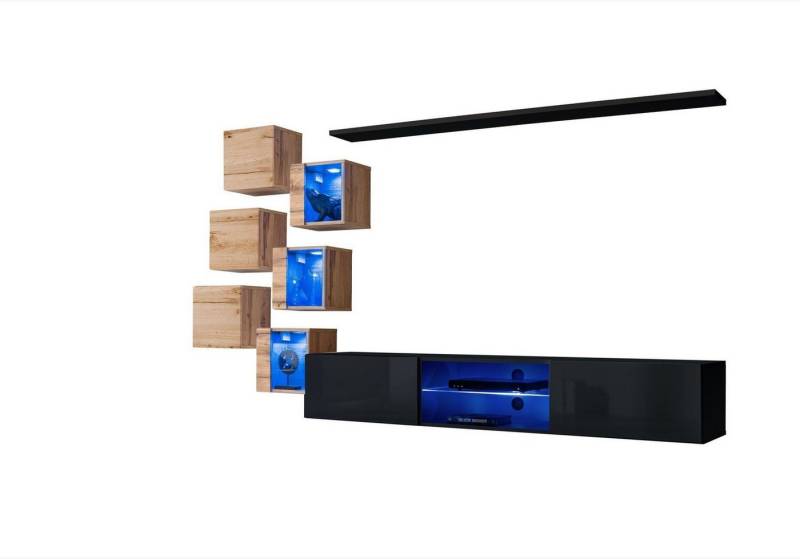 Xlmoebel Wohnwand Zeitgemäße Wohnwand Designer Wohnzimmermöbel Fernsehmöbel Wandschrank, (8-St., TV Ständer + 6x Wandschrank + Wandregal), Hergestellt in Europa von Xlmoebel