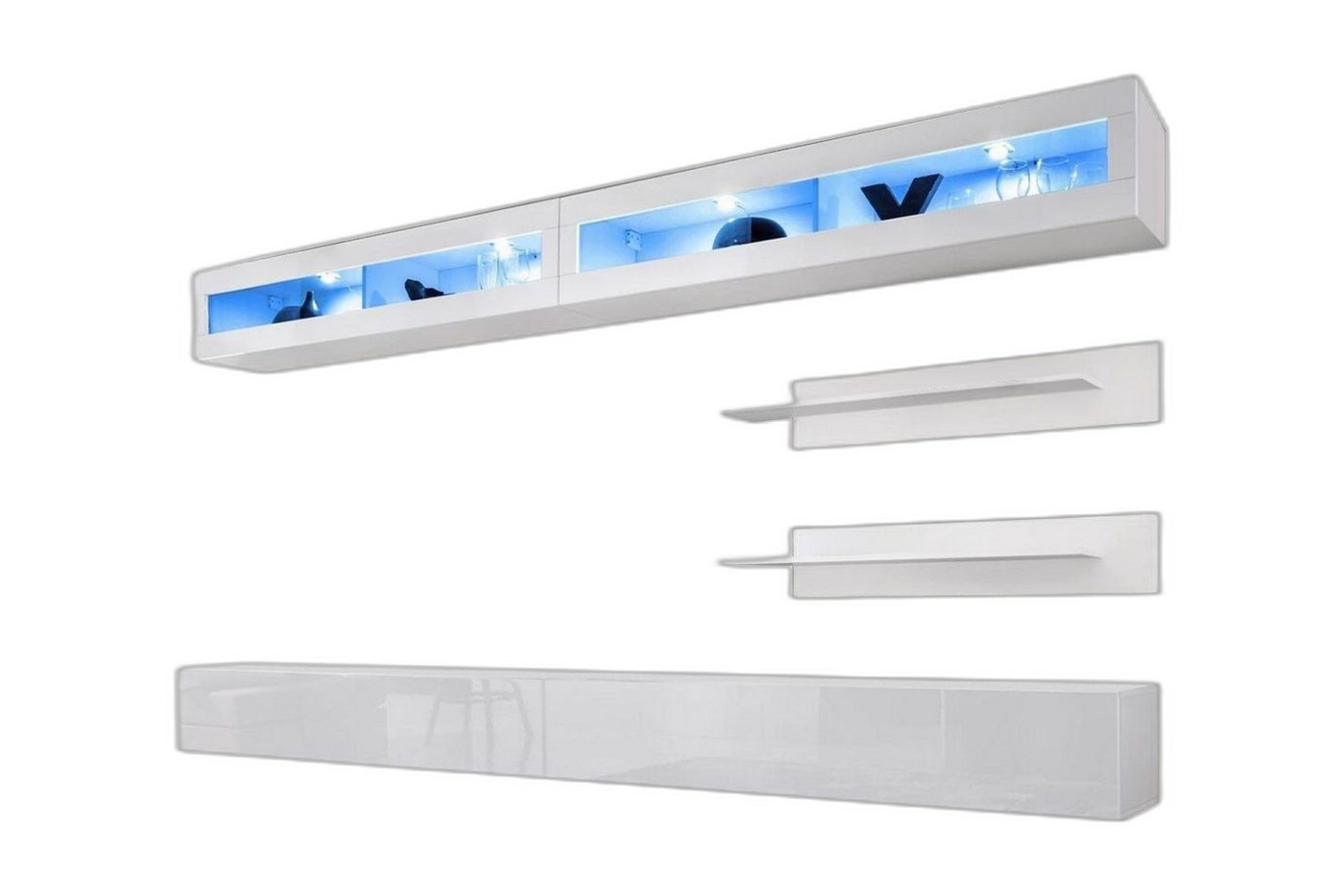 Xlmoebel Wohnwand Zeitgemäßes Wohnzimmer Set 6-tlg. 2x TV-Halterung Stil Wandregal, (6-St., 1x Wohnwand + 2x TV Ständer + 2x Wandschrank + 2x Wandregal), Hergestellt in Europa von Xlmoebel