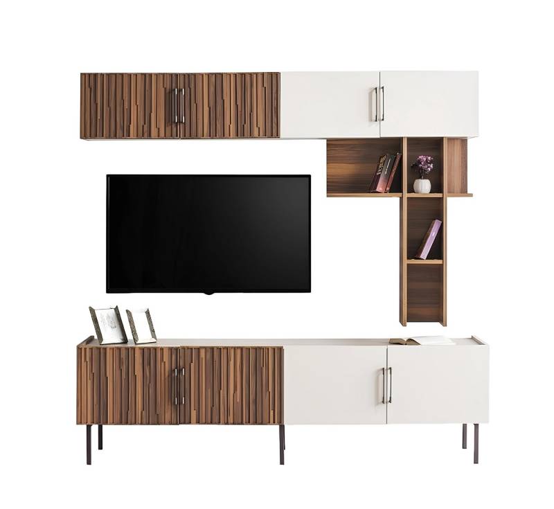 Xlmoebel Wohnwand Zeitgemäßes Wohnzimmermöbel Designer Holz TV-Wandschrank Regal, (3-St., Set 3tlg Wohnzimmer (RTV + Wandschrank + Regale), Hergestellt in Europa von Xlmoebel