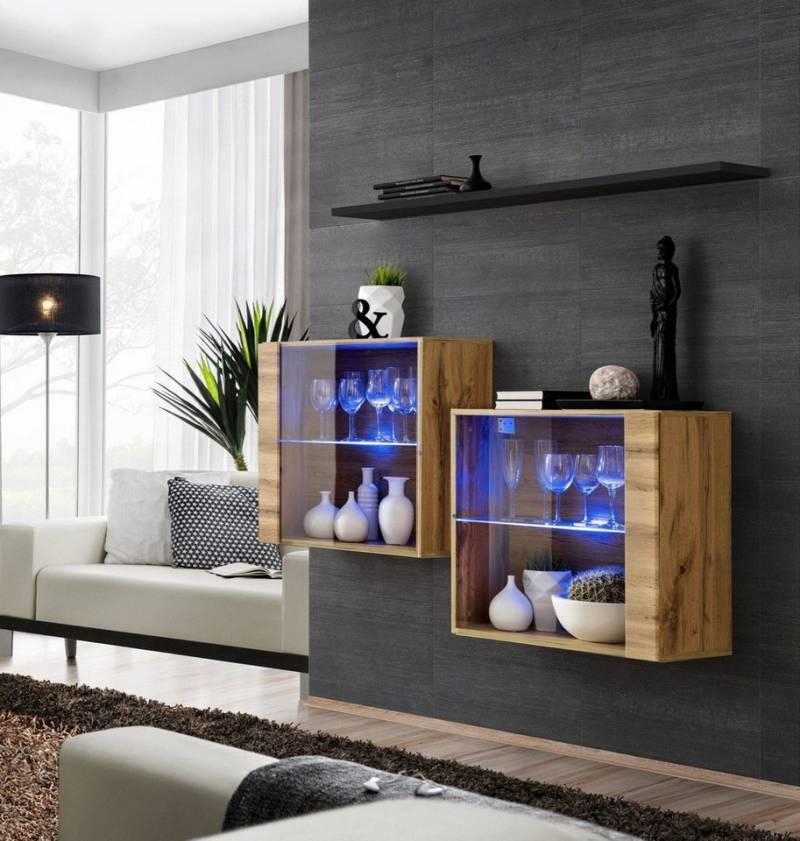 Xlmoebel Wohnzimmer-Set Zeitgenössische Deluxe Wohnmöbel 130 cm Wohnzimmer Ensemble 3tlg., (3-St., Nur 2x Hänge Vitrine + Wandregal), Hergestellt in Europa von Xlmoebel