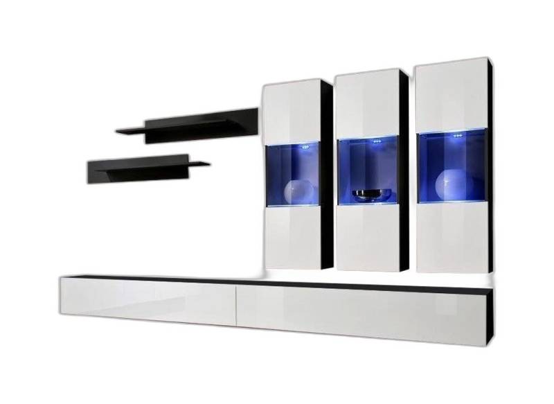 Xlmoebel Wohnwand Zeitgenössische Designer TV-Bank Wandregale Luxus Möbelstück, (7-St., 1x Wohnwand + 2x TV Ständer + 3x Hänge Vitrine + 2x Wandregale), Hergestellt in Europa von Xlmoebel
