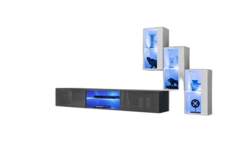 Xlmoebel Wohnwand Zeitgenössische Wohnkombination TV-Regal Set Ganzes Hänge Vitrine, (4-St., TV Ständer + 3x Hänge Vitrine), Hergestellt in Europa von Xlmoebel