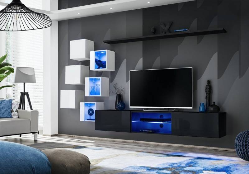 Xlmoebel Wohnwand Zeitgenössische Wohnwand Regalsets Edles Designer Wohnzimmermöbel, (8-St., TV Ständer + 6x Wandschrank + Wandregal), Hergestellt in Europa von Xlmoebel