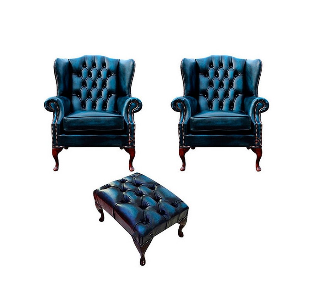 Xlmoebel Wohnzimmer-Set 2er Set Ohrensessel Sofa Fernsehsessel 1-Sitzer Couch Polstermöbel, (Chesterfield 2 Ohrensessel + Hocker - 483), Hergestellt in Europa von Xlmoebel