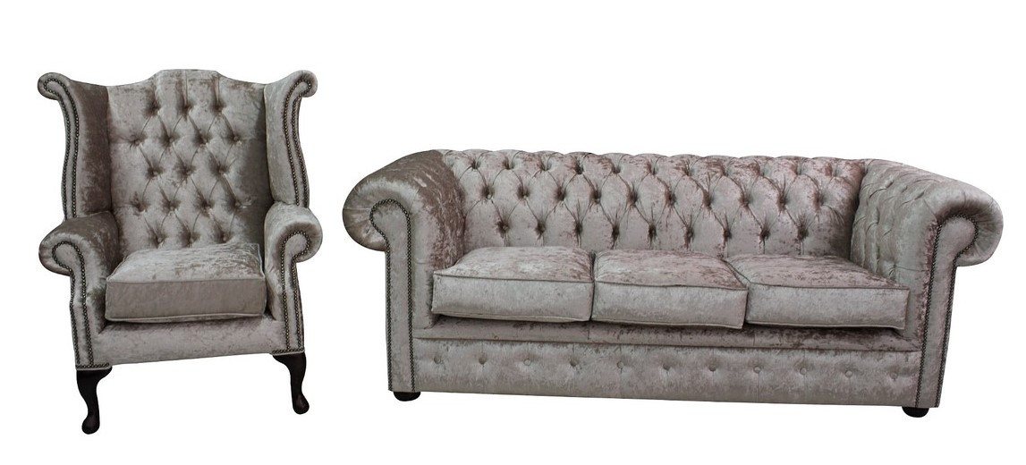 Xlmoebel Wohnzimmer-Set 3-Sitzer-Sofa und Ohrensessel im Chesterfield-Design -, (Chesterfield 3 Sitzer + Ohrensessel - 451), Hergestellt in Europa von Xlmoebel