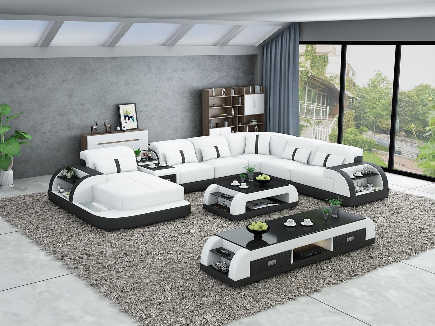 Xlmoebel Wohnzimmer-Set 3-teilige Design-Wohnlandschaft in U-Form mit Ecksofa, Couchtisch, (Ecksofa U-Form + Couchtisch + Sideboard), Hergestellt in Europa von Xlmoebel