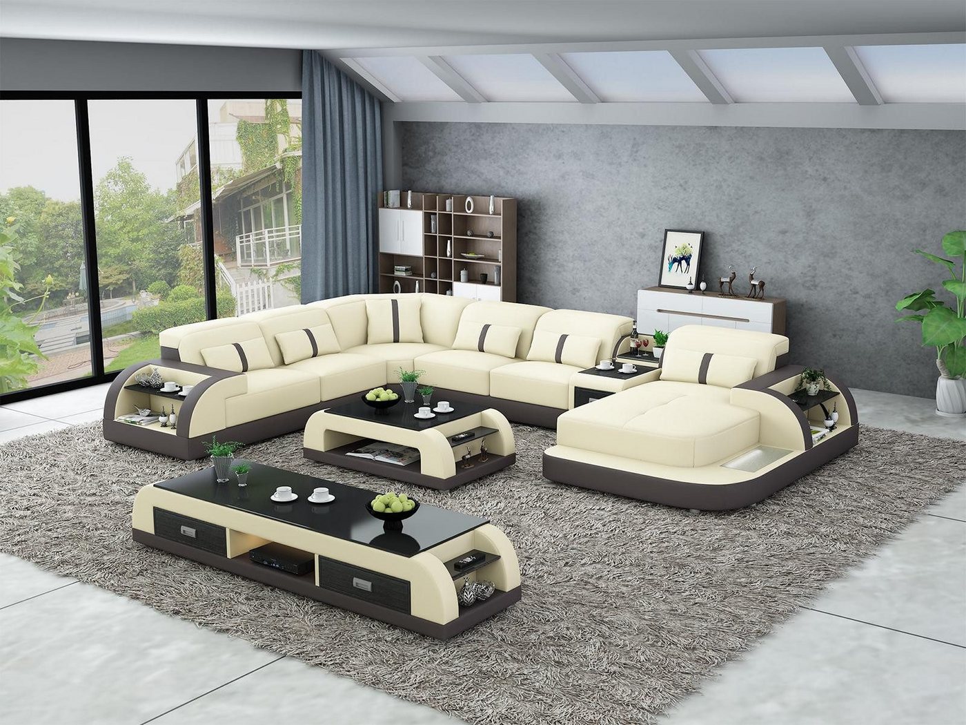 Xlmoebel Wohnzimmer-Set 3-teilige Design-Wohnlandschaft in U-Form mit Ecksofa, Couchtisch, (Ecksofa U-Form + Couchtisch + Sideboard), Hergestellt in Europa von Xlmoebel