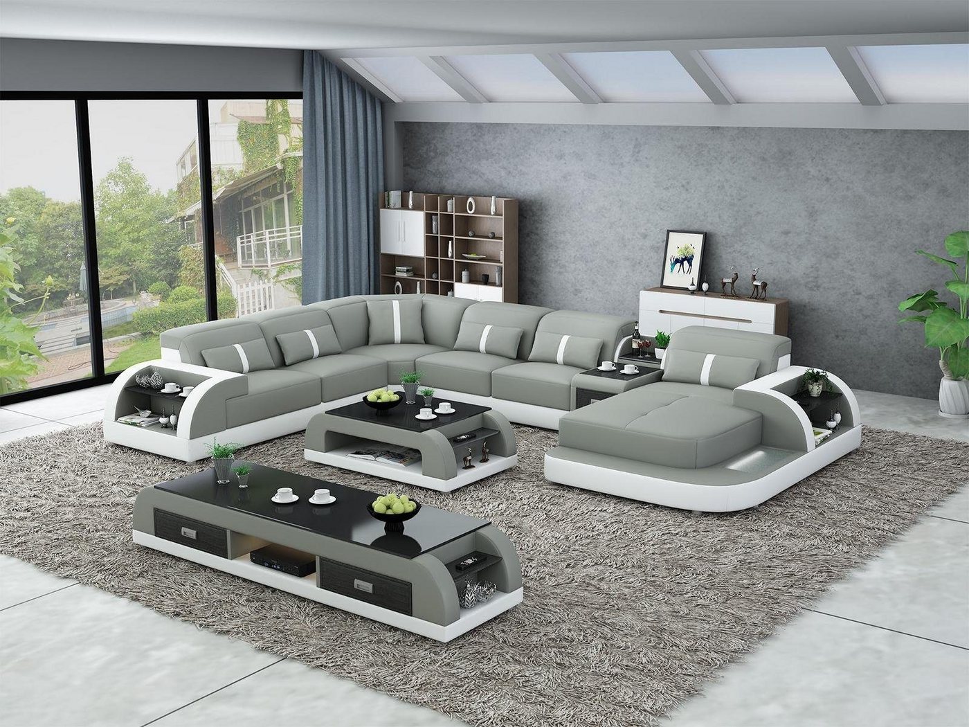 Xlmoebel Wohnzimmer-Set 3-teilige Design-Wohnlandschaft in U-Form mit Ecksofa, Couchtisch, (Ecksofa U-Form + Couchtisch + Sideboard), Hergestellt in Europa von Xlmoebel