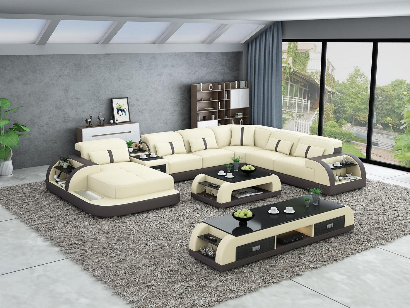 Xlmoebel Wohnzimmer-Set 3-teilige Design-Wohnlandschaft in U-Form mit Ecksofa, Couchtisch, (Ecksofa U-Form + Couchtisch + Sideboard), Hergestellt in Europa von Xlmoebel