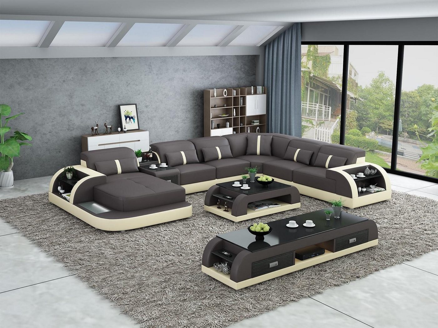 Xlmoebel Wohnzimmer-Set 3-teilige Design-Wohnlandschaft in U-Form mit Ecksofa, Couchtisch, (Ecksofa U-Form + Couchtisch + Sideboard), Hergestellt in Europa von Xlmoebel