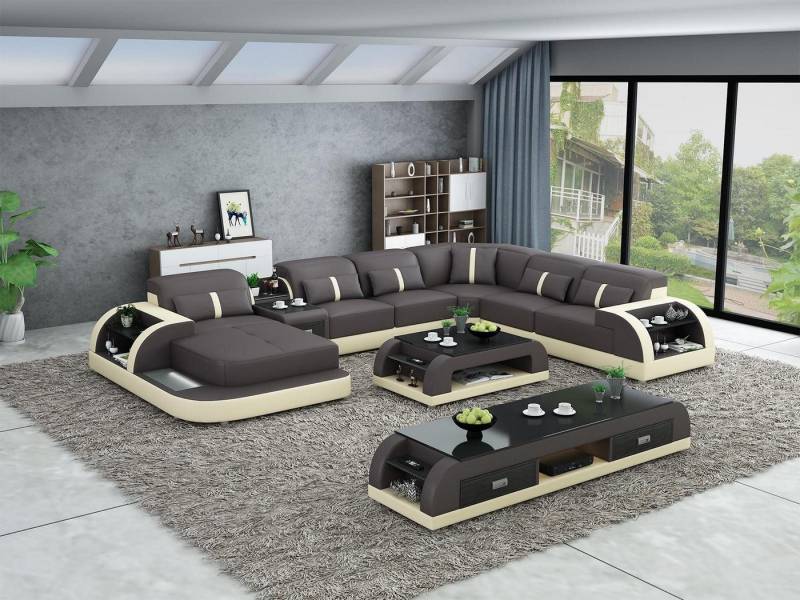 Xlmoebel Wohnzimmer-Set 3-teilige Design-Wohnlandschaft in U-Form mit Ecksofa, Couchtisch, (Ecksofa U-Form + Couchtisch + Sideboard), Hergestellt in Europa von Xlmoebel