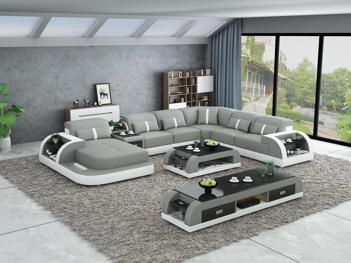 Xlmoebel Wohnzimmer-Set 3-teilige Design-Wohnlandschaft in U-Form mit Ecksofa, Couchtisch, (Ecksofa U-Form + Couchtisch + Sideboard), Hergestellt in Europa von Xlmoebel