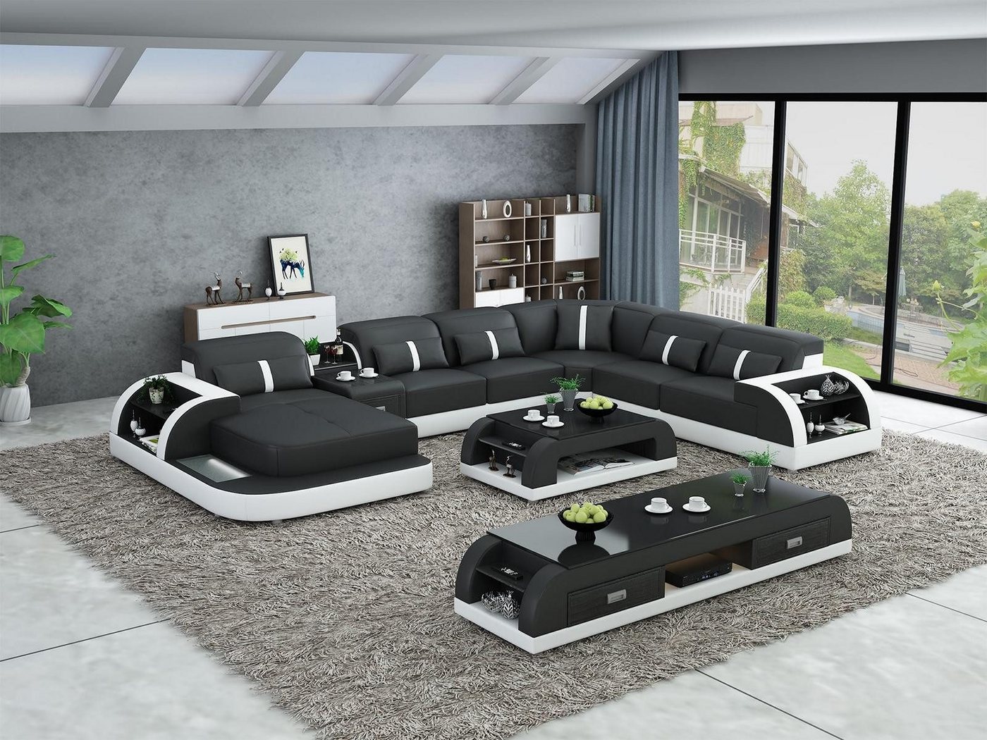 Xlmoebel Wohnzimmer-Set 3-teilige Design-Wohnlandschaft in U-Form mit Ecksofa, Couchtisch, (Ecksofa U-Form + Couchtisch + Sideboard), Hergestellt in Europa von Xlmoebel