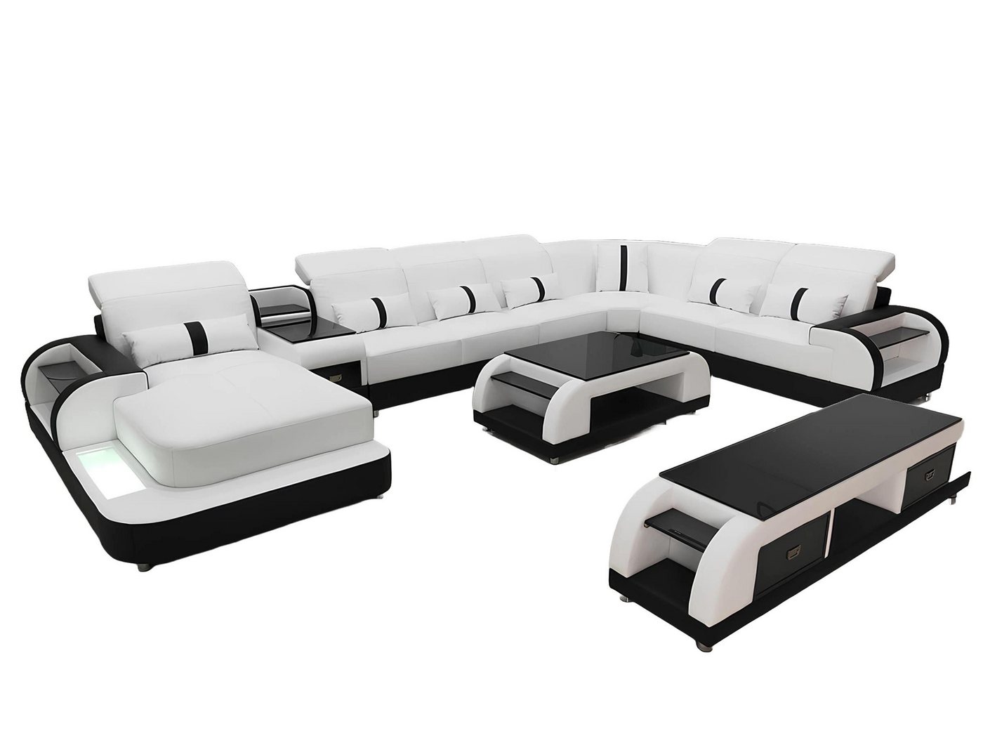 Xlmoebel Wohnzimmer-Set 3-teiliges Set für das Wohnzimmer mit Sofa, Couchtisch und Sideboard, (Ecksofa U-Form + Couchtisch + Sideboard), Hergestellt in Europa von Xlmoebel