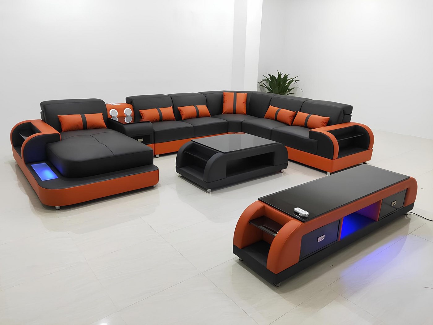 Xlmoebel Wohnzimmer-Set 3-teiliges Set für das Wohnzimmer mit Sofa, Couchtisch und Sideboard, (Ecksofa U-Form + Couchtisch + Sideboard), Hergestellt in Europa von Xlmoebel
