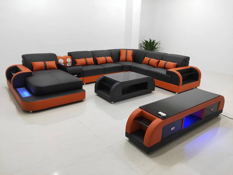 Xlmoebel Wohnzimmer-Set 3-teiliges Set für das Wohnzimmer mit Sofa, Couchtisch und Sideboard, (Ecksofa U-Form + Couchtisch + Sideboard), Hergestellt in Europa von Xlmoebel