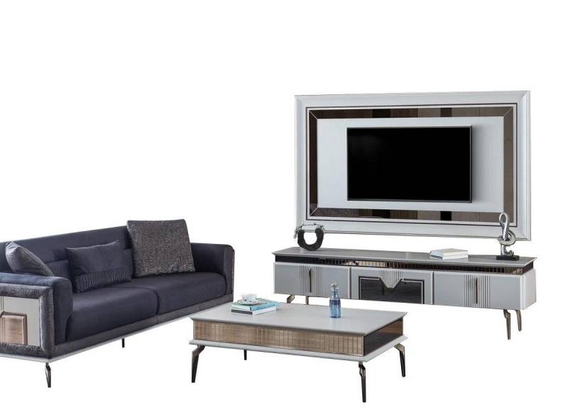Xlmoebel Wohnzimmer-Set 4-teiliges Designer Wohnzimmer-Set mit Polstersofa, TV-Ständer und, (4-St., 3-Sitzer + TV Ständer + TV-Wandpaneel + Couchtisch), Hergestellt in Europa von Xlmoebel
