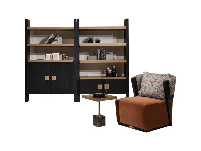 Xlmoebel Wohnzimmer-Set 5-teiliges Set in Orange mit Relaxsessel, Sessel, Stoff, (5-St., Sessel + 2x Beistelltische + 2x Regale), Hergestellt in Europa von Xlmoebel