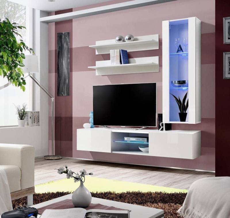 Xlmoebel Wohnwand Aktuelle Wohnkombination Fernsehmöbel Wandregal Wohnzimmer, (4-St., 1x Wohnwand + 1x TV Ständer + 1x Hänge Vitrine + 2x Wandregal), Hergestellt in Europa von Xlmoebel