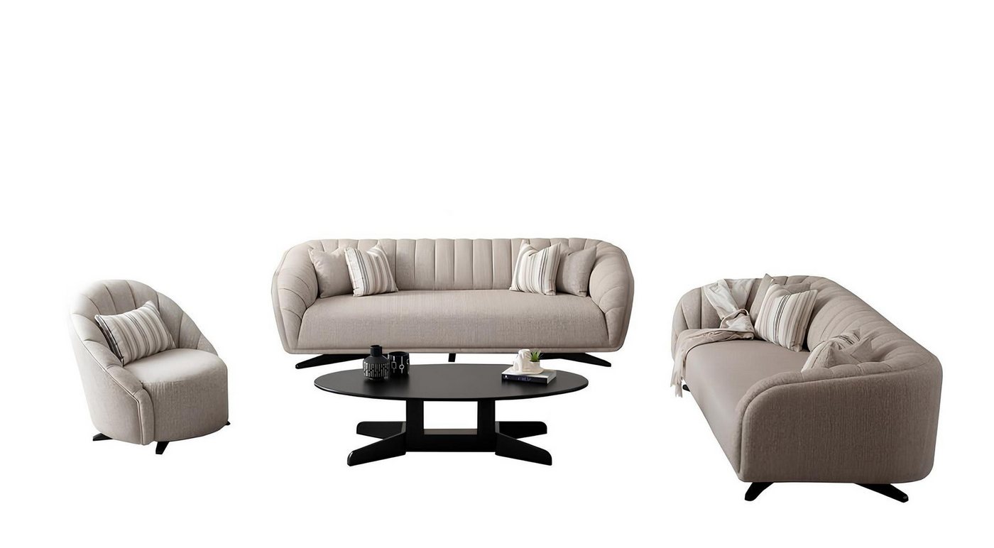 Xlmoebel Polstergarnitur Beige Wohnzimmermöbel Set mit Sofa Relaxsessel und Couchtisch, (4tlg. Wohnzimmer Set(2x Sofas 3 sitzer+Sessel+Couchtisch), Hergestellt in Europa von Xlmoebel