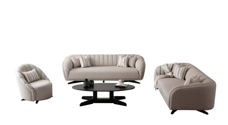 Xlmoebel Polstergarnitur Beige Wohnzimmermöbel Set mit Sofa Relaxsessel und Couchtisch, (4tlg. Wohnzimmer Set(2x Sofas 3 sitzer+Sessel+Couchtisch), Hergestellt in Europa von Xlmoebel