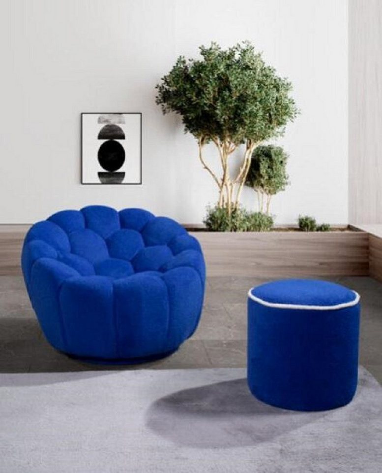 Xlmoebel Sessel Blauer Stuhl Designer Wohnraum Set 2tlg Exklusiver Polsterhocker (2-St., Sessel + Hocker), Hergestellt in Europa von Xlmoebel