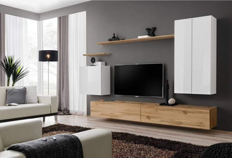 Xlmoebel TV-Wand Braun Wohnkombination Designer Lounge Set TV-Möbel Neuheiten, (8-St., 1x Wohnwand + 2x TV Ständer + 3x Wandschrank + 2x Wandregal), Hergestellt in Europa von Xlmoebel