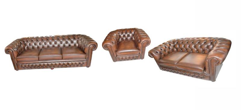 Xlmoebel Wohnzimmer-Set Chesterfield Echtleder Sofa Set Sitzpolster Couch Ensemble 3+2+1, (3+2+1 CHESTERFIELD BIRMINGHAM), Hergestellt in Europa von Xlmoebel