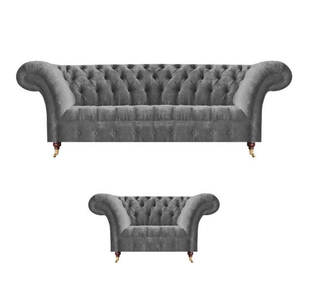 Xlmoebel Wohnzimmer-Set Chesterfield Polstercouchen Designer Sessel Wohnzimmer Möbel, (2tlg Wohnzimmer Set (Sofa 3 Sitzer + Sessel), Made in Europa von Xlmoebel