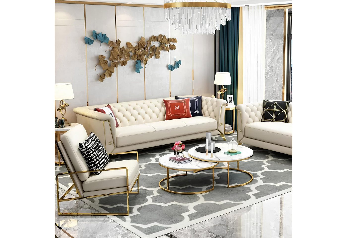 Xlmoebel Wohnzimmer-Set Chesterfield-Sofa Polstermöbel Sitzgarnitur 3+2 Sitzer Design Couch, (2-St., 3 Sitzer + 2 Sitzer), Hergestellt in Europa von Xlmoebel
